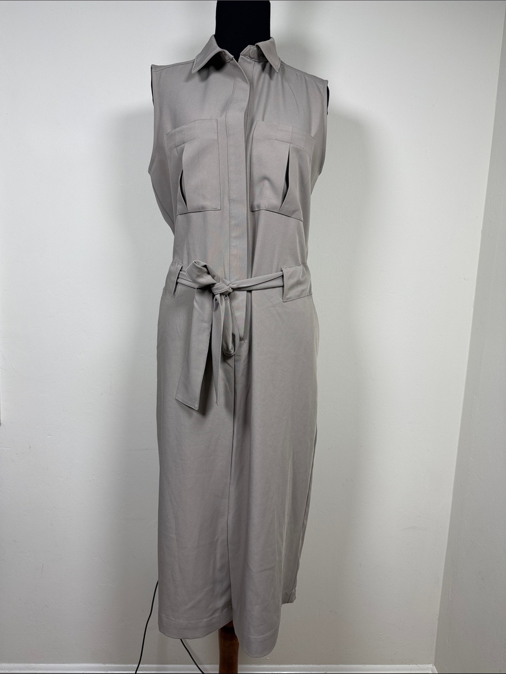 PROLOGUE Sleeveless Belted Midi Jumpsuit in Light Taupe S